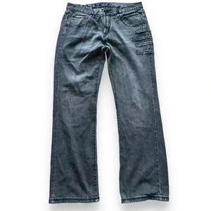 LRG Make Jeans Not War Y2K vintage embroidered jeans wide legs  W32 grey